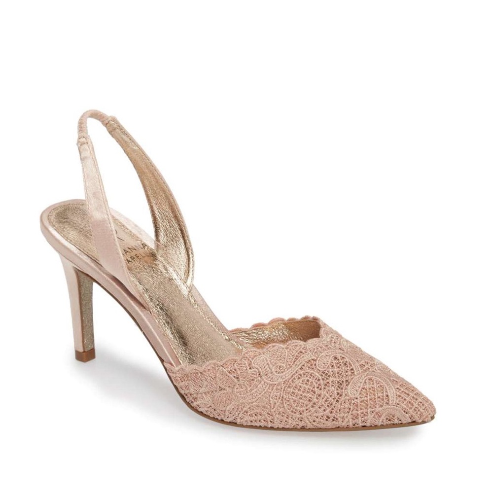Adrianna Papell Hallie Pointed Toe Special Occasion Lace Slingback Pumps Blush